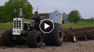 Oliver 1950 tractor plowing with 9 bottoms, Detroit Diesel Power!